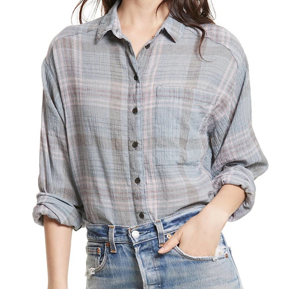 free people • cutie plaid button down top - Picture 1 of 6